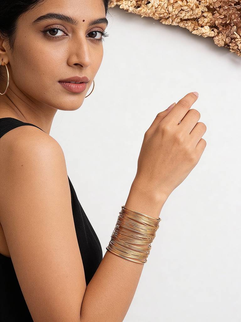 Gold Tones Multi Layered Designer  Cuff Bracelet : STBR8231