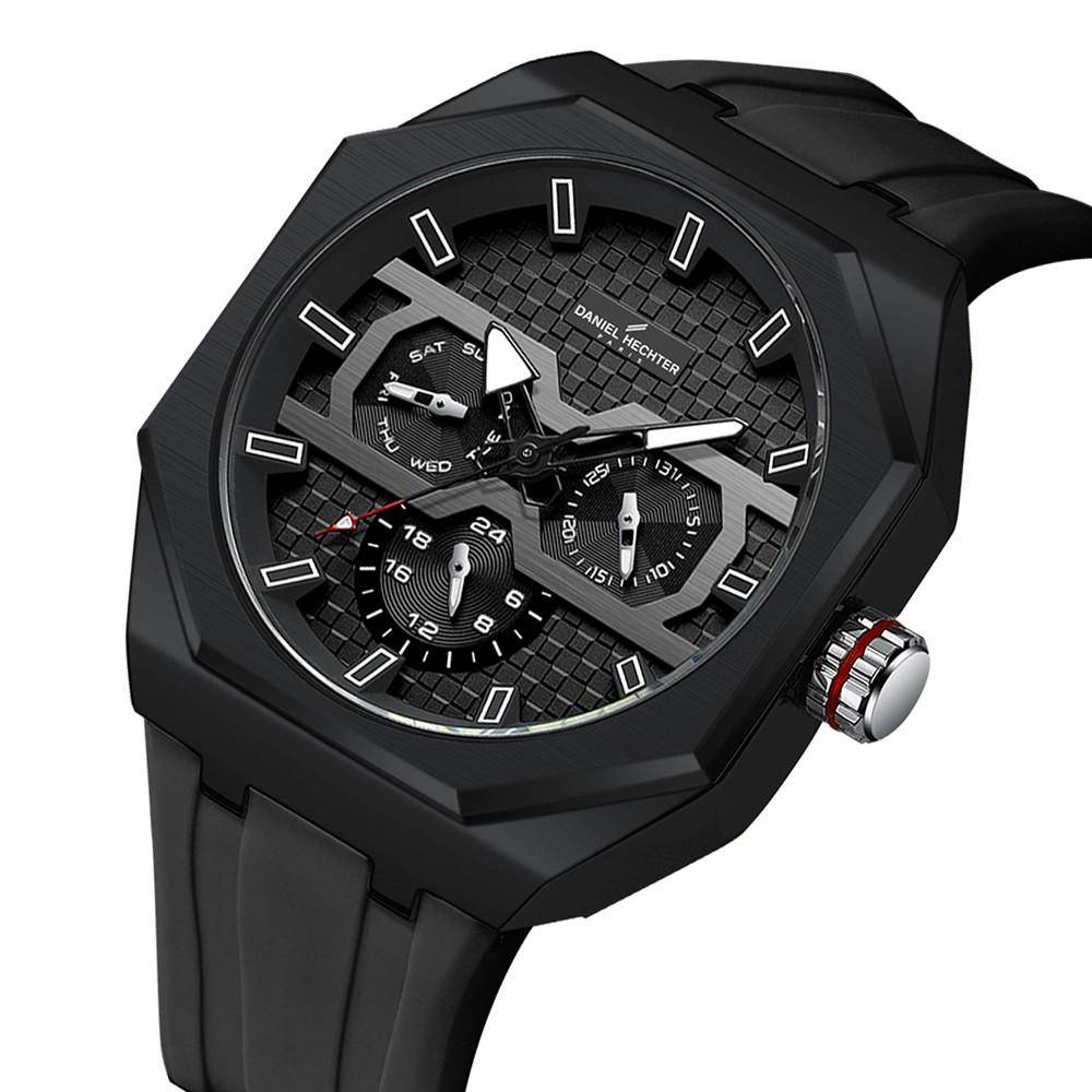 Daniel Hechter Paris Kleber Collection Sporty Multifunction Watch For Men With Checkered Geometric Dial, Day & Da : DHM1023-01
