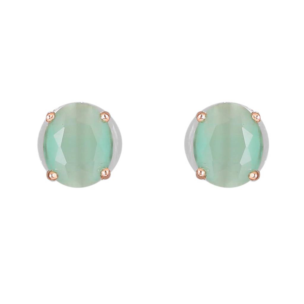 Estele Rose Gold Plated Cz Round Designer Necklace Set With Mint Green Stones For Women