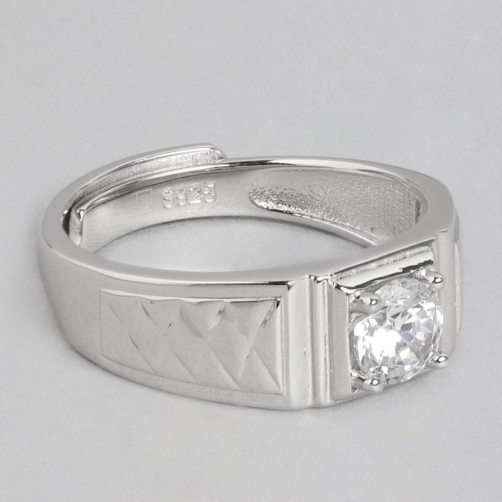 Elegant Solitaire 925 Sterling Silver Ring For Him (Adjustable) : RNG-40076