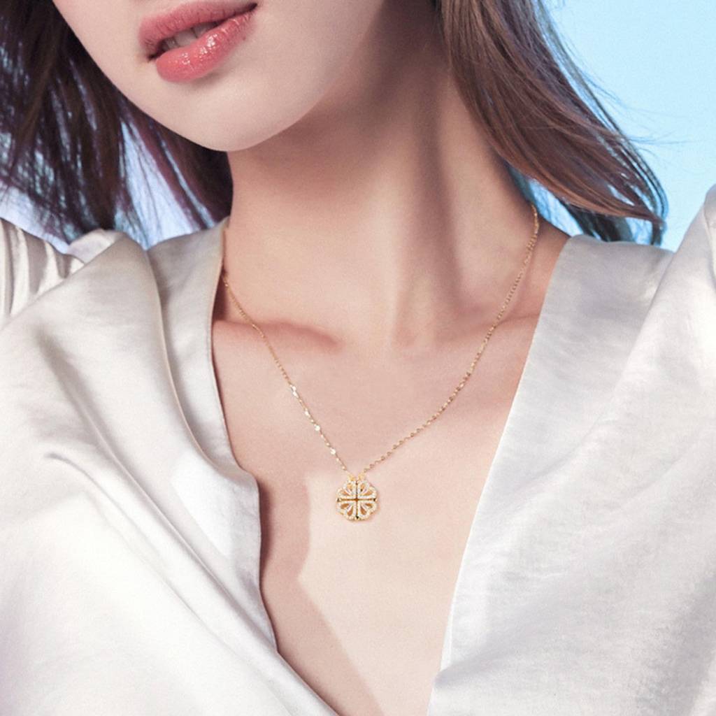 Magnetic Heart Flower Pendant Necklace : NC_SS_4hrt_gld