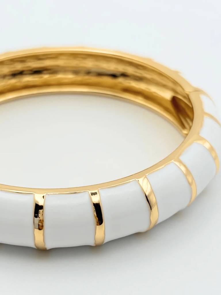 Ivory Stripe Enamel Gold Bracelet | Anti-Tarnish Everyday Bangle : ATB681WSEB
