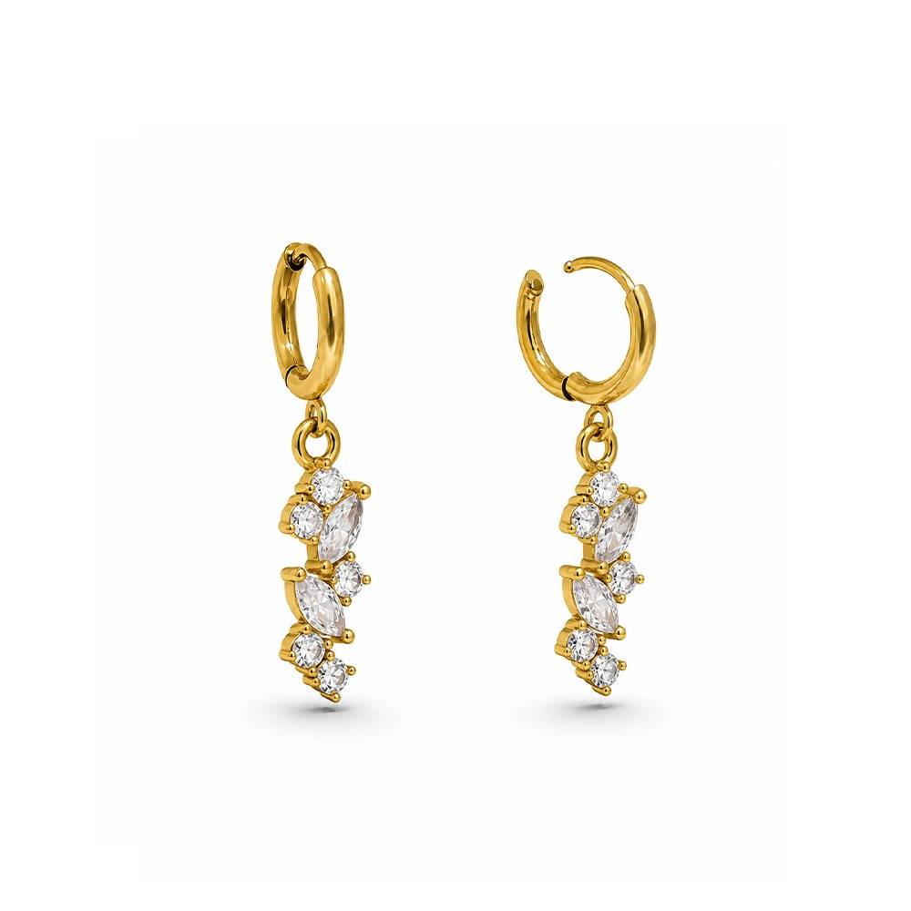 Women 18K Yellow Gold-Plated Cz Stone Cluster Huggie Drop Earrings : 101183