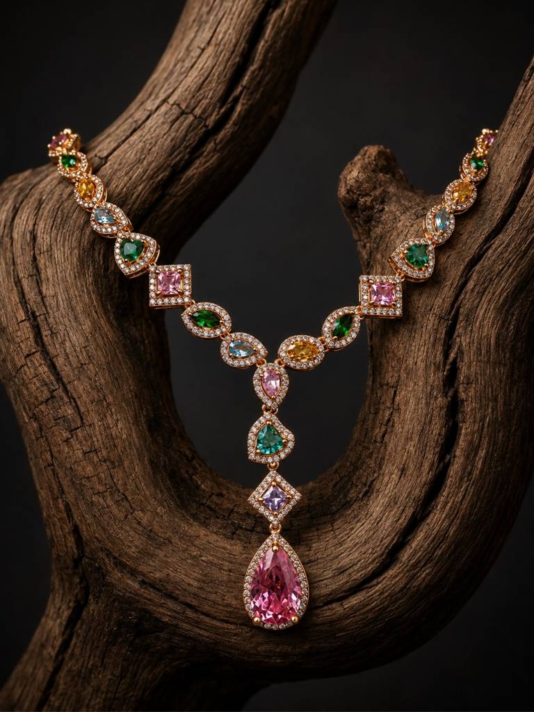 Serenata Multicolor Gemstone Y-Drop Necklace & Earring Set, 18K Gold-Plated : SET952MCSD
