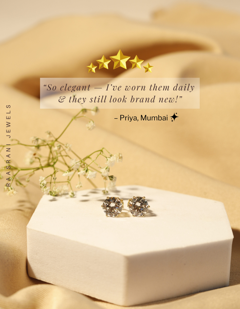 Gold-Plated Solitaire Big Stone Stud Earrings Â Stainless Steel, Premium Ad Stone, Hypoallergenic & Anti-Tarnish : S925E547SBS