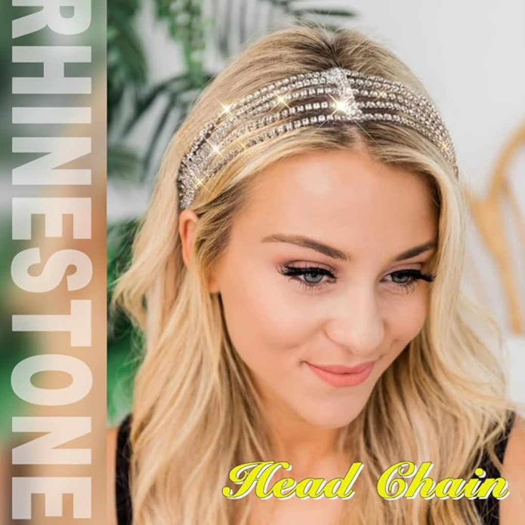 Multi-Layer Rhinestone Headband For Women - 5 Row Crystal Elastic Hair Band - Sparkling Diamond Hair Acce : MRSK-PT-GOLDSILVER