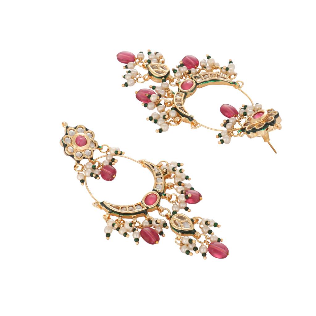 22K Gold Plated Crescent Kundan Drop Stone Chandbali Earrings : YI24A0457E