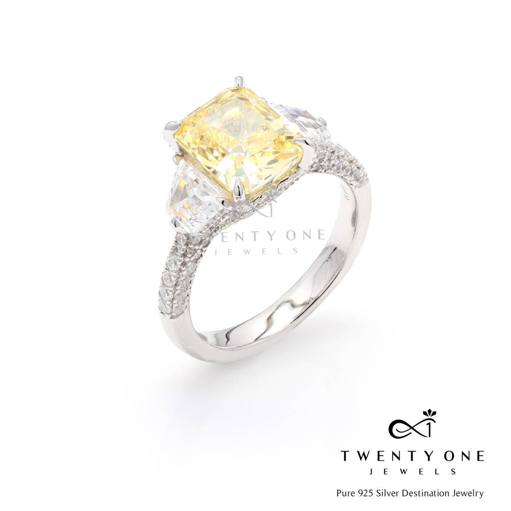 5 Carat Premium Yellow Emerald Cut Diamond Dazzle Ring On Pure 925 Silver : TR3125