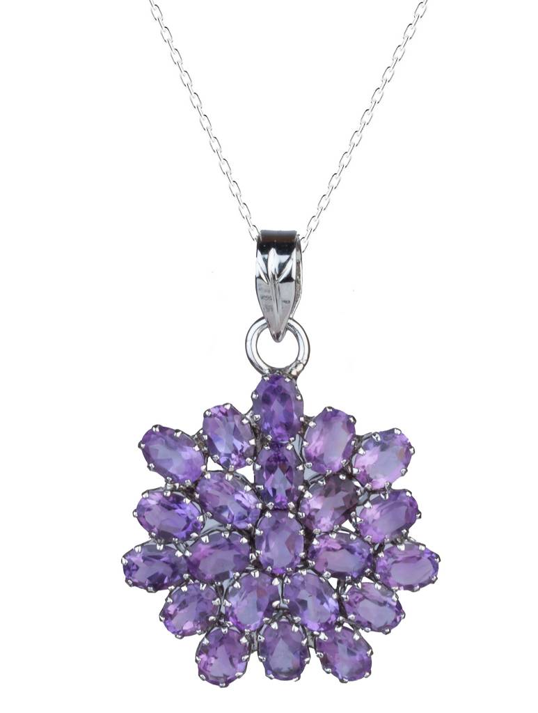 925 Sterling Silver Amethyst Pendant With 18 Inch Chain Handmade Gemstone Necklace For Women Elegant Jewelry : FU-1003