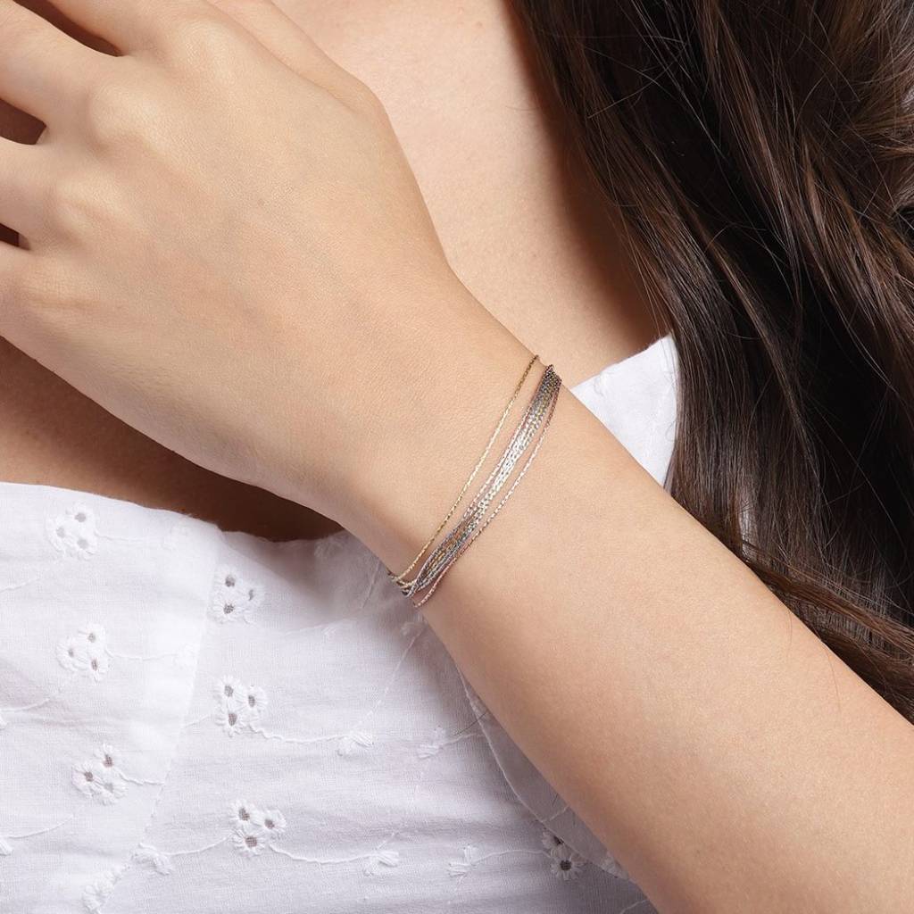 Sevenfold Radiance Triple Tone-Plated 7 Chain 925 Sterling Silver Bracelet : BR-80268-RGRG