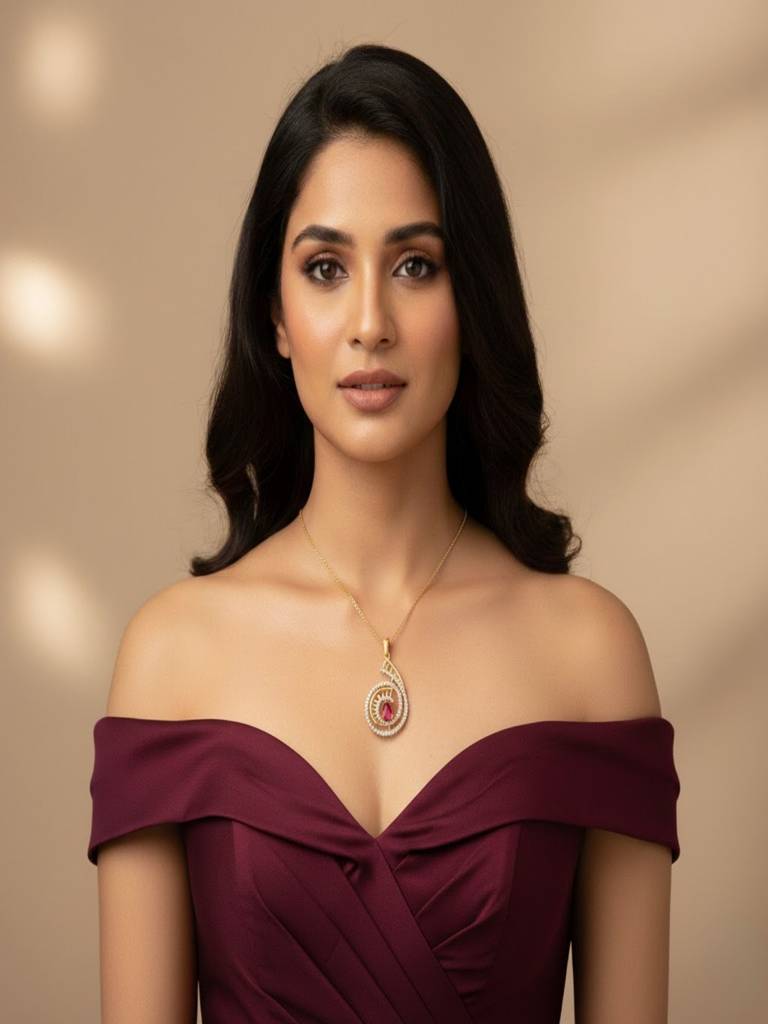 Rose Gold Plated Luminous American Diamond Studded Swirl Design Pendant Set Anti Allergenic : SJCCUPS0187