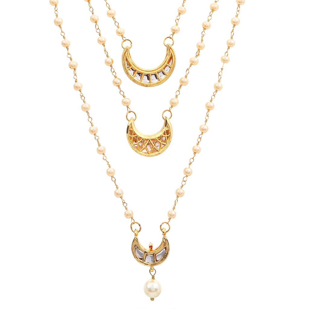 22Kt Gold-Plated Multi- Layered Crescent Moon Necklace Set : PE25003