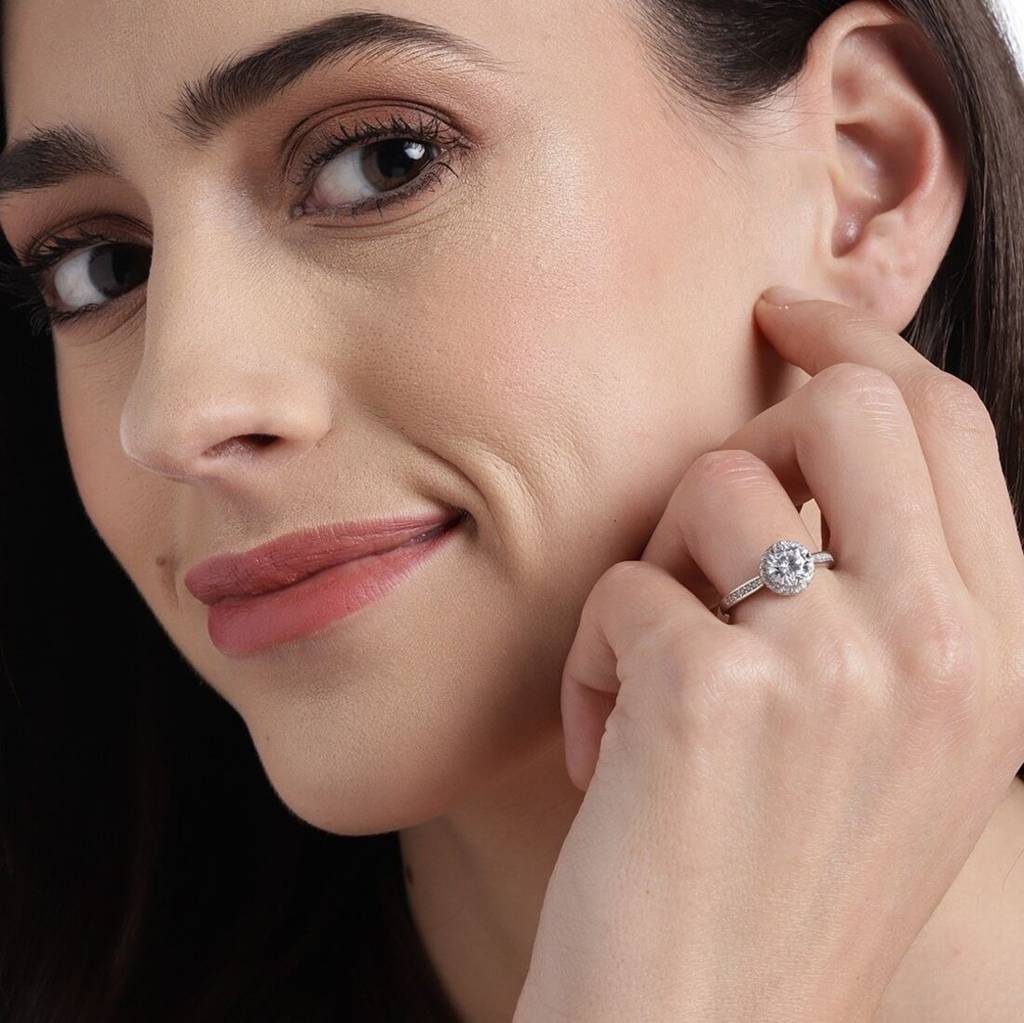 Solitaire Halo 925 Silver Ring (Adjustable) : RNG-40032