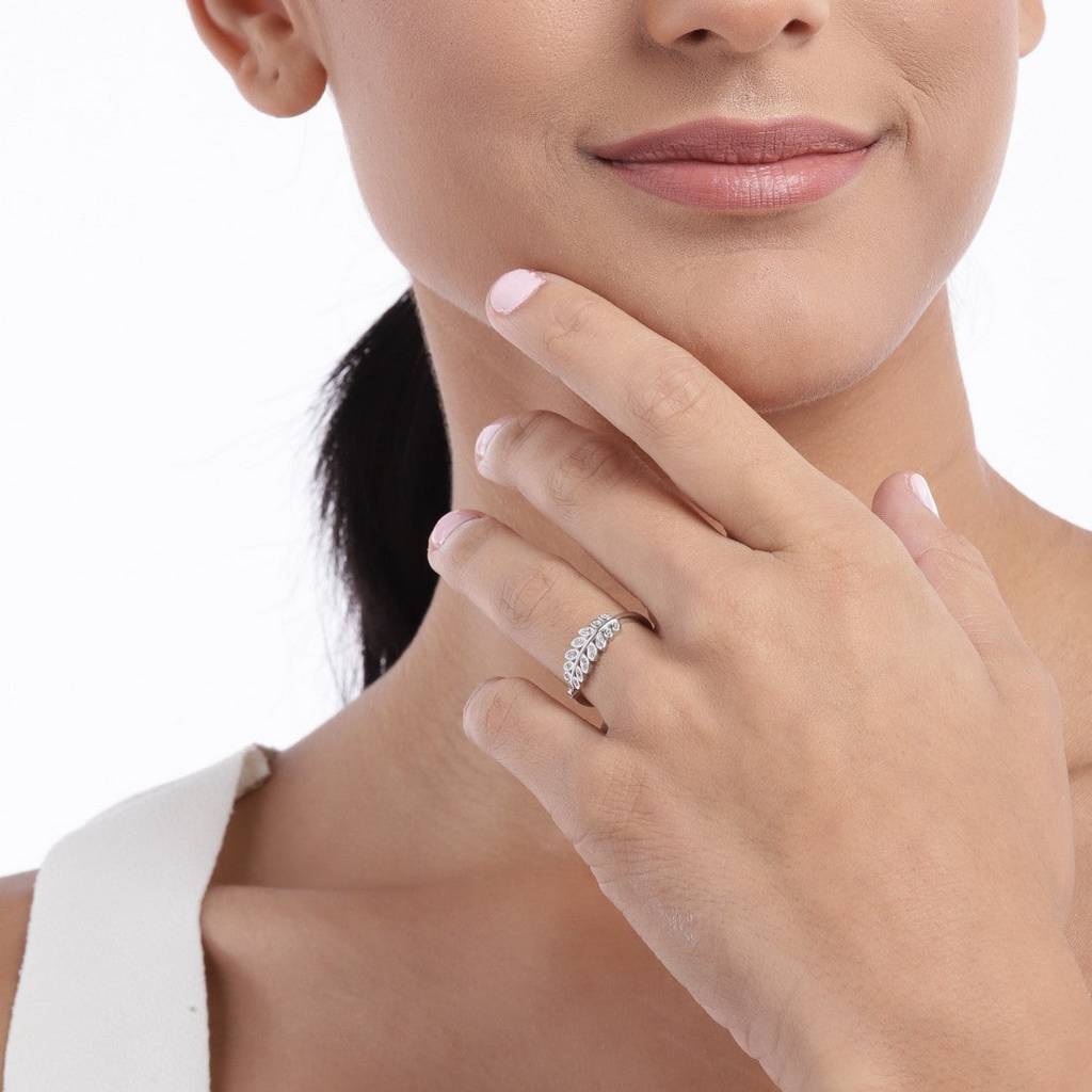 Classy Branch Cut Cz Studded 925 Silver Ring (Adjustable) : RNG-40068