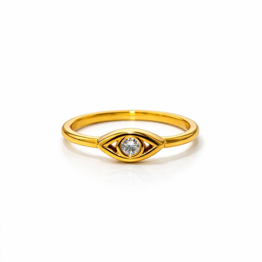 Gold-Plated Evil Eye Crystal Minimal Ring : 1010971