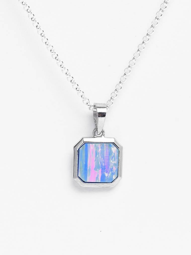 925 Silver Platinum Plated Swiss Zircon Created Opal Men Pendant Necklace With Chain Gift For Men & Boys : CSMNP23