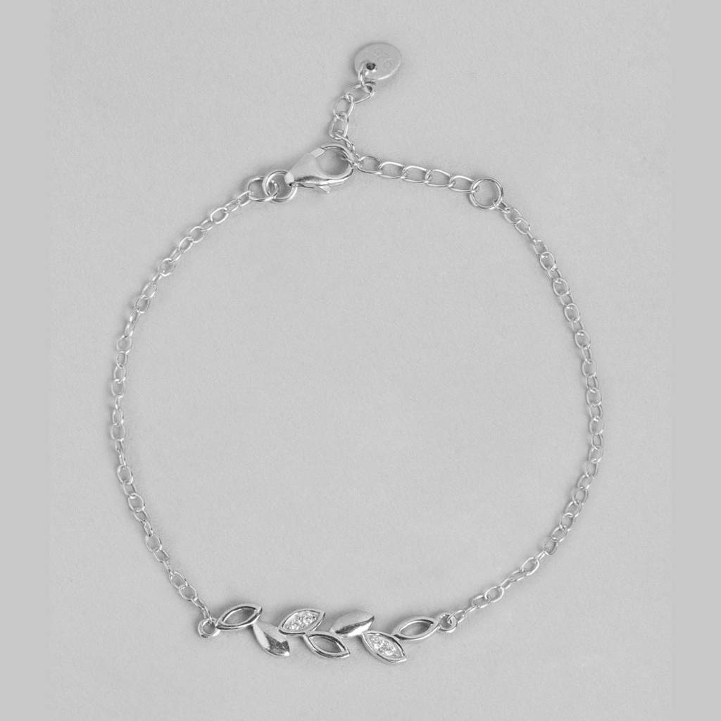 Leafy Glamour 925 Sterling Silver Bracelet With Cubic Zirconia : BR-80201