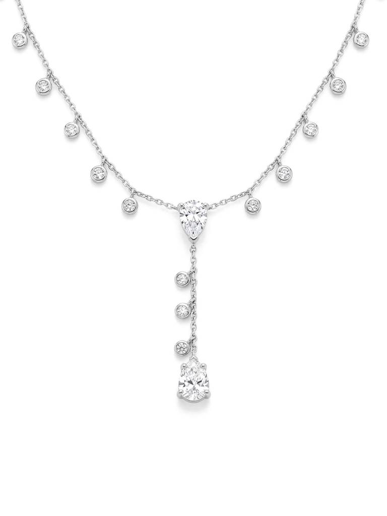925 Silver Lariat Design With Cz Drop Accents—An Elegant Silver Necklace For Women That Highlights The Neckline Wit : EBNC1994