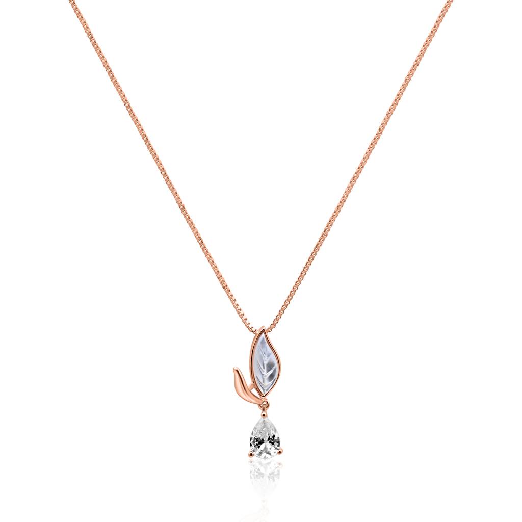 925 Pure Silver Zircon Studded Rose Gold Chain Pendant Set-Cps1022 : CPS1022