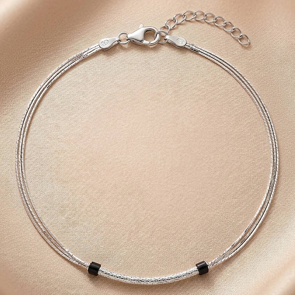 The Woven Horizon Layered Silver Anklet : AK1126