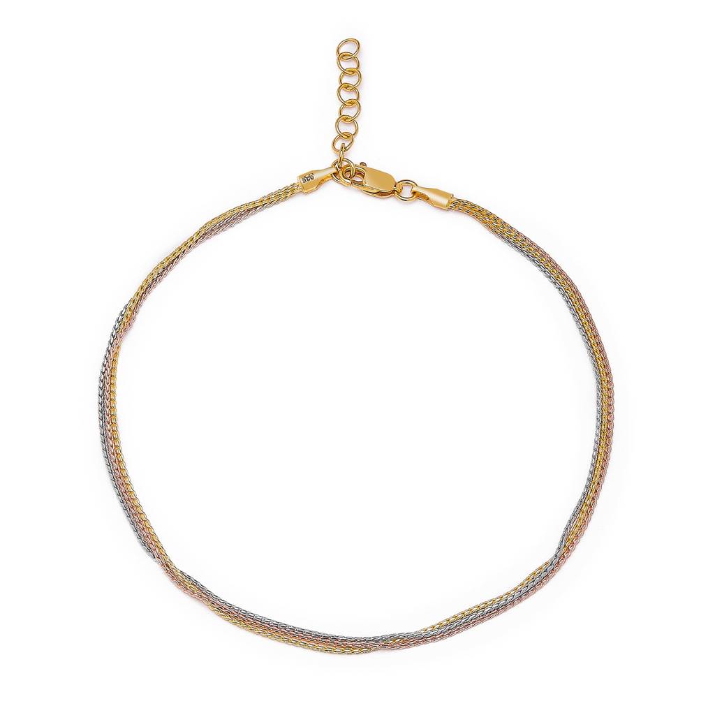 Elegance Tri-Tone Plated 925 Sterling Silver Chain Anklet : ANK-60365-PAIR-RGRG