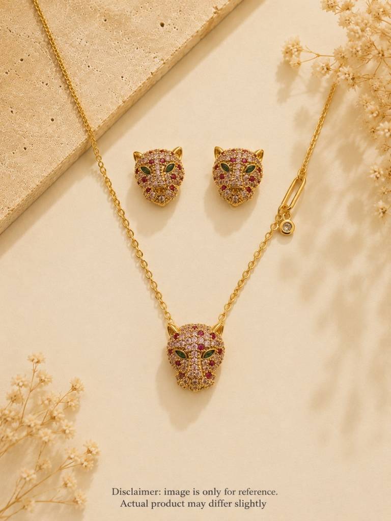 Ferocia Panther Necklace & Earring Set, 18K Gold-Plated : SET964PTS