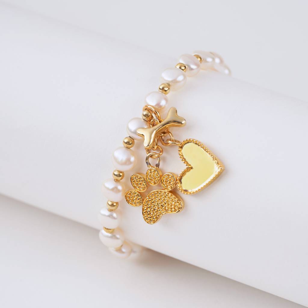 Inu Dog Charm Pearl Bracelet : BRC-INU-DOG