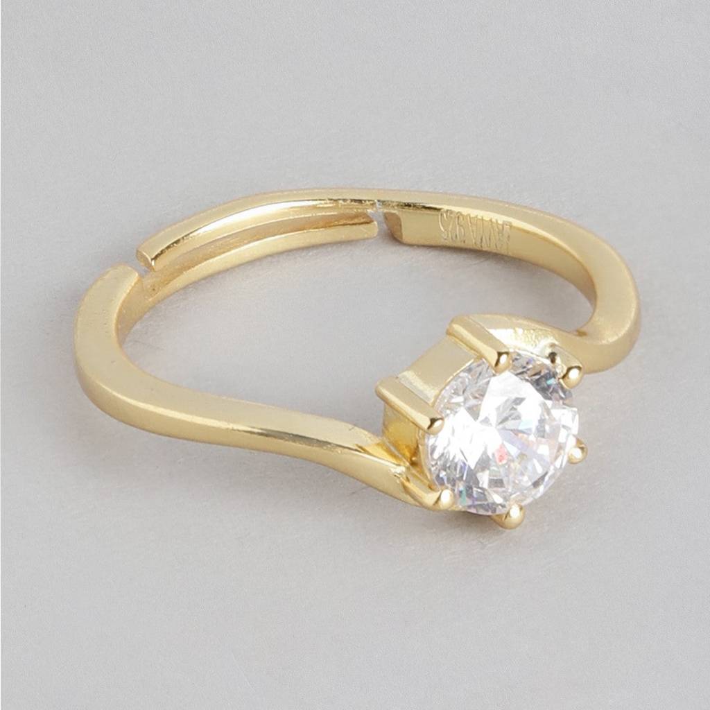 Golden Solace 925 Sterling Silver Gold-Plated Solitaire Women'S Ring (Adjustable) : RNG-40244-G