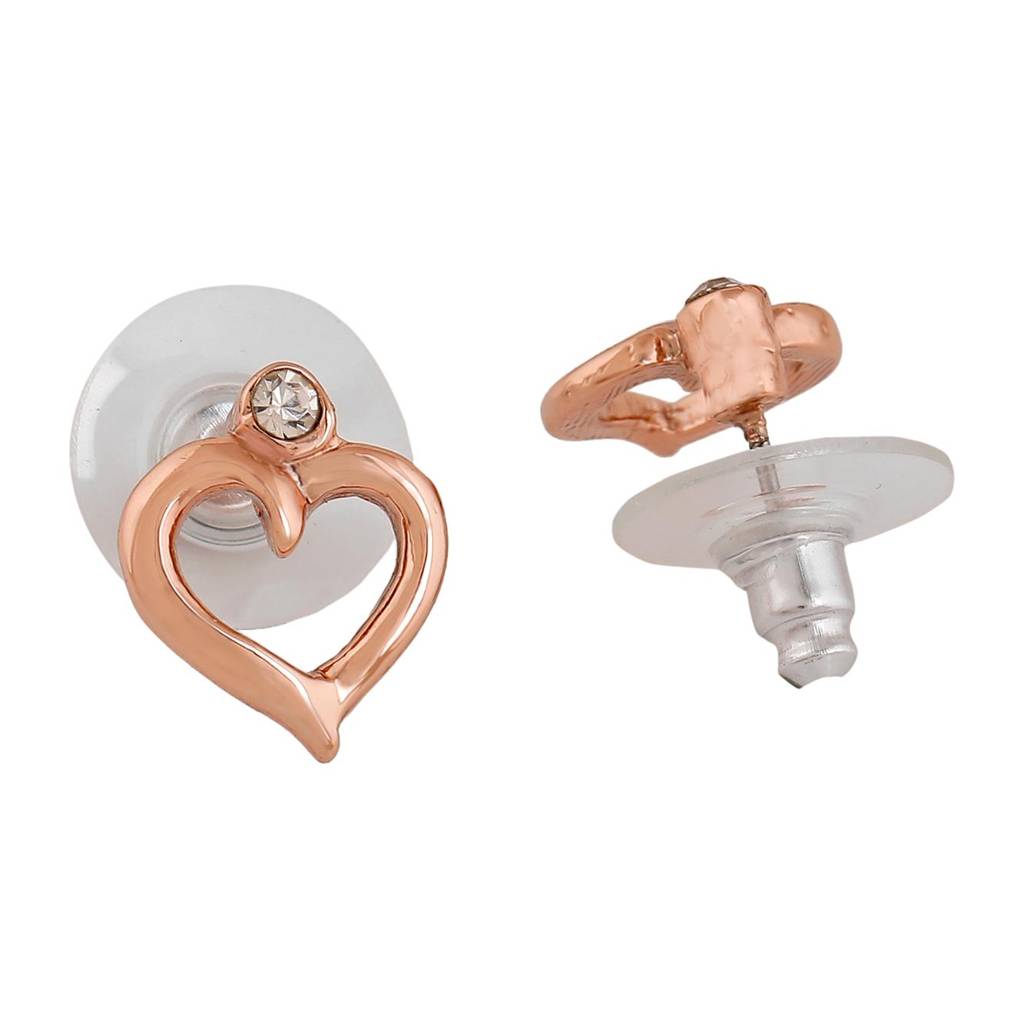 Estele Rose Gold Plated Heart Shaped Stud Earrings With Austrian Crystals For Girls & Women
