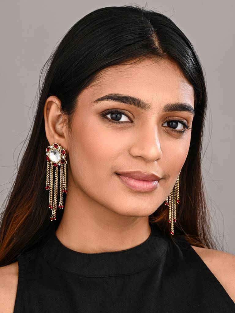 Kundan Tassel Drop Earrings : S24FAER519RED