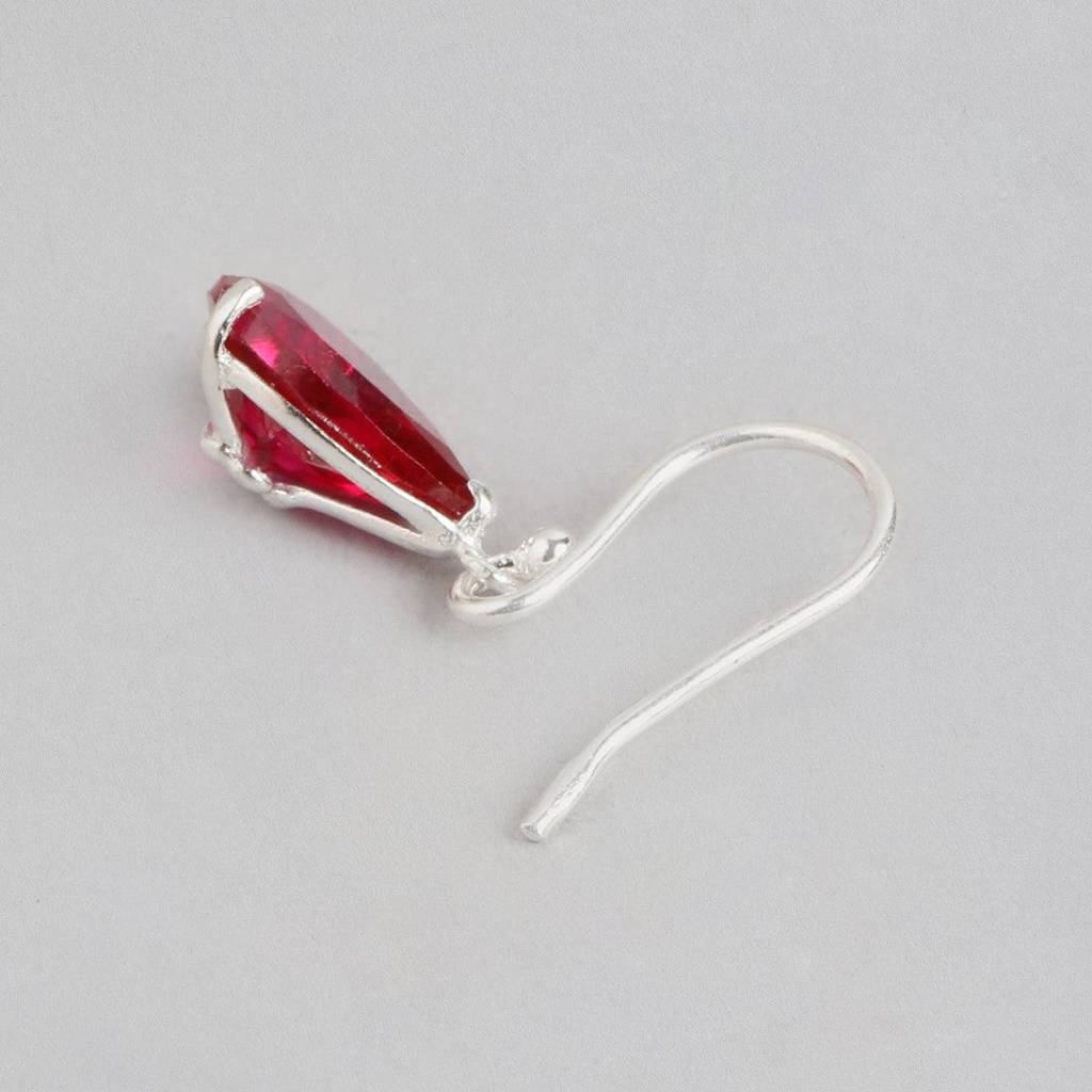 Red-Cz Drop Rhodium Plated 925 Sterling Silver Earring : EAR-20400