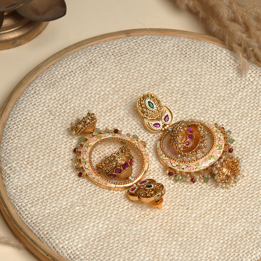 Antique Jhumki Style Meenakari Earrings : CAO0070KLP
