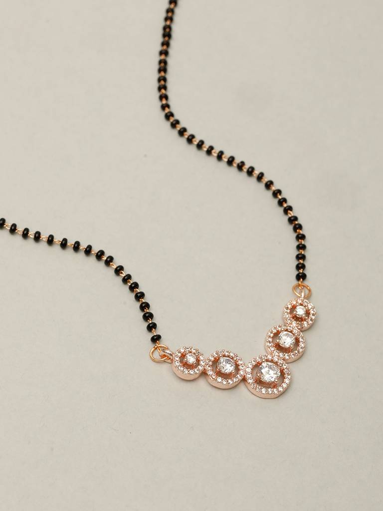 18Kt Rose Gold-Plated Ad With Cz-Stone Studded & Beaded Mangalsutra : VI25MSAD100001