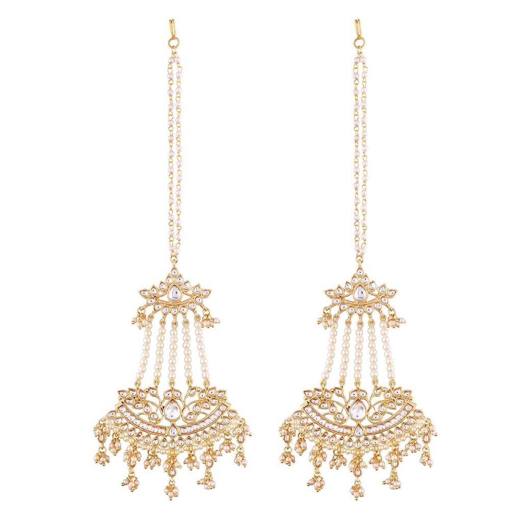Peora White Baby Pearls & Kundan Studded Drop Earrings With Chains Gift For Women : PF37E2464W