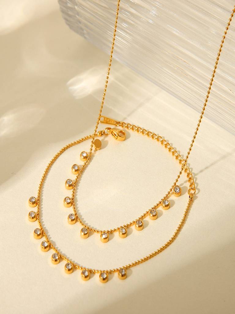 Round Zircon Bracelet 18K Gold Plated Waterproof Anti-Tarnish : AHC0925B0047