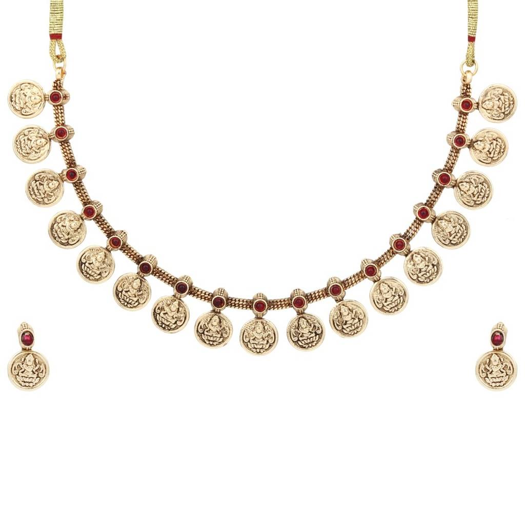 Gold Plated Laxmi Coin Necklace Set : S24MRNKS490GLD