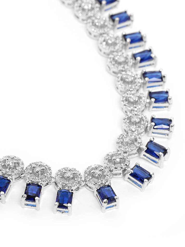 Silver Plated Square Ad Necklace Set : AD134BLUE