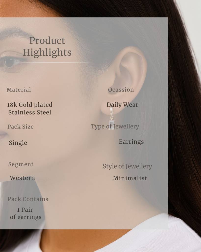 Birthstone Earrings For Women | Premium Baguette Huggies | October: Pink Tourmaline : CJST201141410JQ