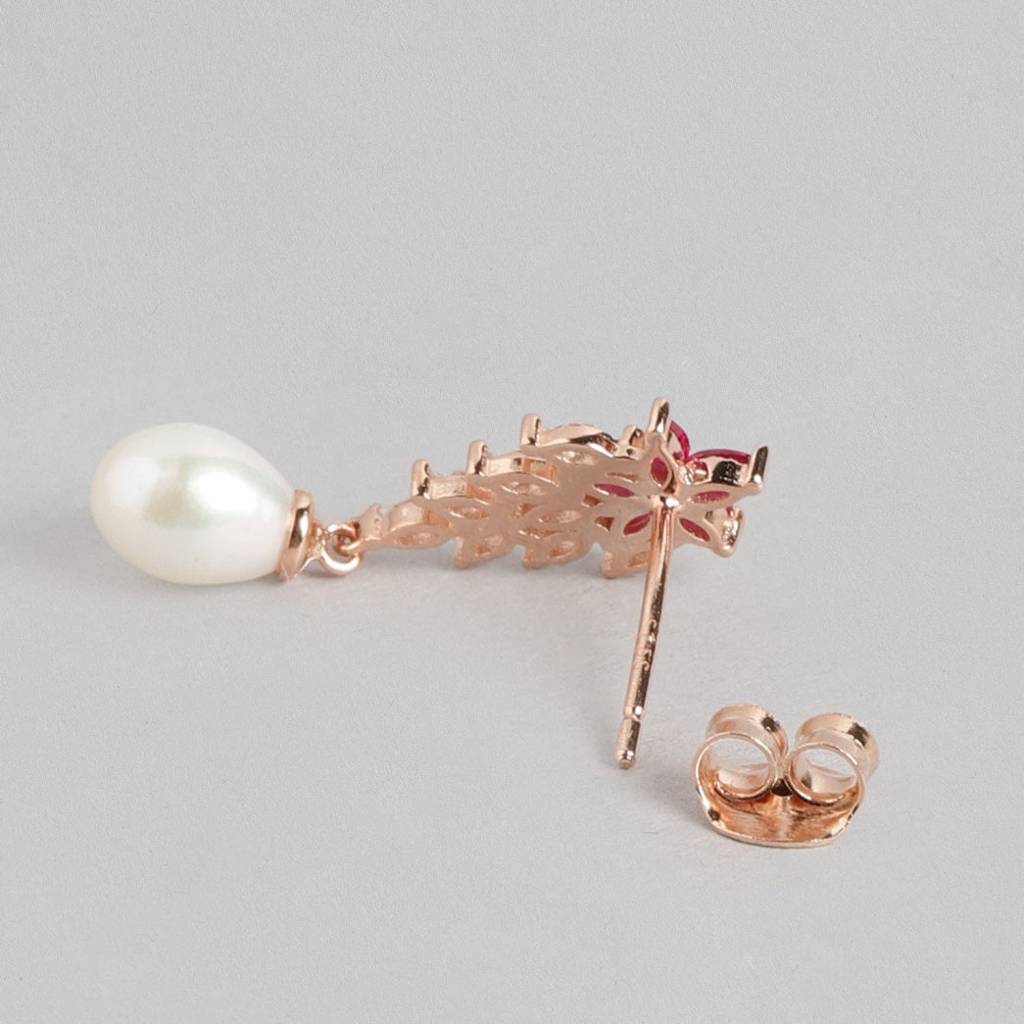 Ruby Pearl Drop 925 Sterling Silver Earrings : EAR-20184