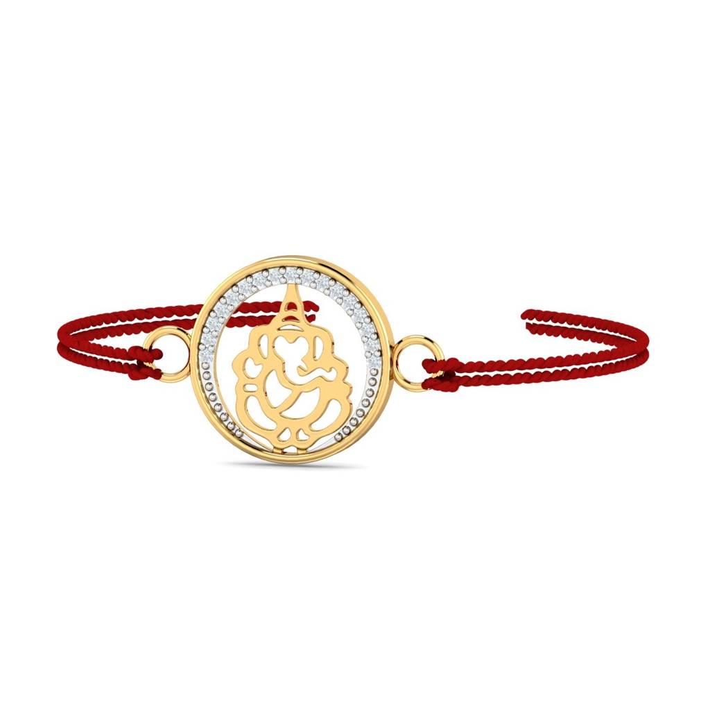 9K Yellow Gold Ganesha Diamond Rakhi : RA2064_9K