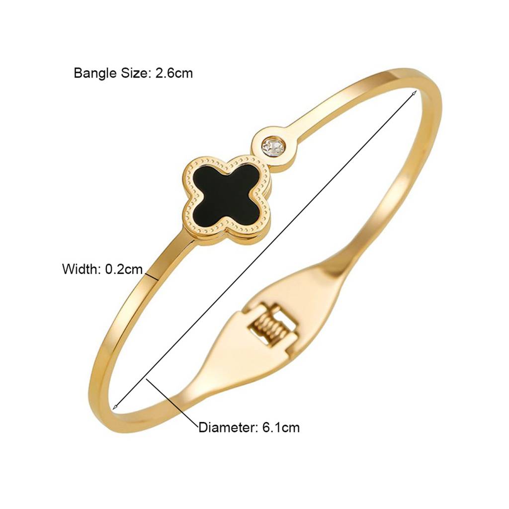 18K Plated Waterproof Anti-Tarnish Black Clover And Zircon  Bangle Bracelet : ASJ0125B2255G