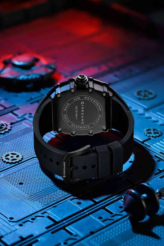 Giordano Analog Skeleton Dial Watch For Men Â Tonneau Case, Silicone Strap, Open-Gear Sport Design, Quartz Mov : GZ-50188-11
