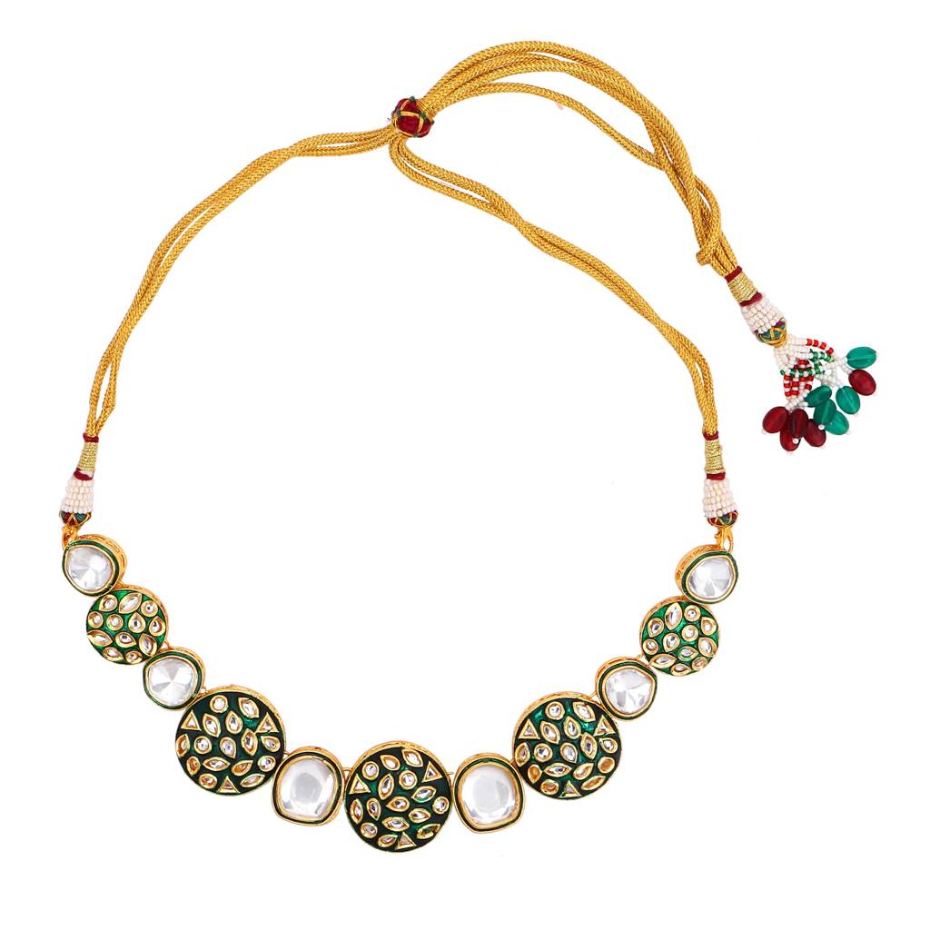 Green Jadau Polki Necklace Set : NE45006