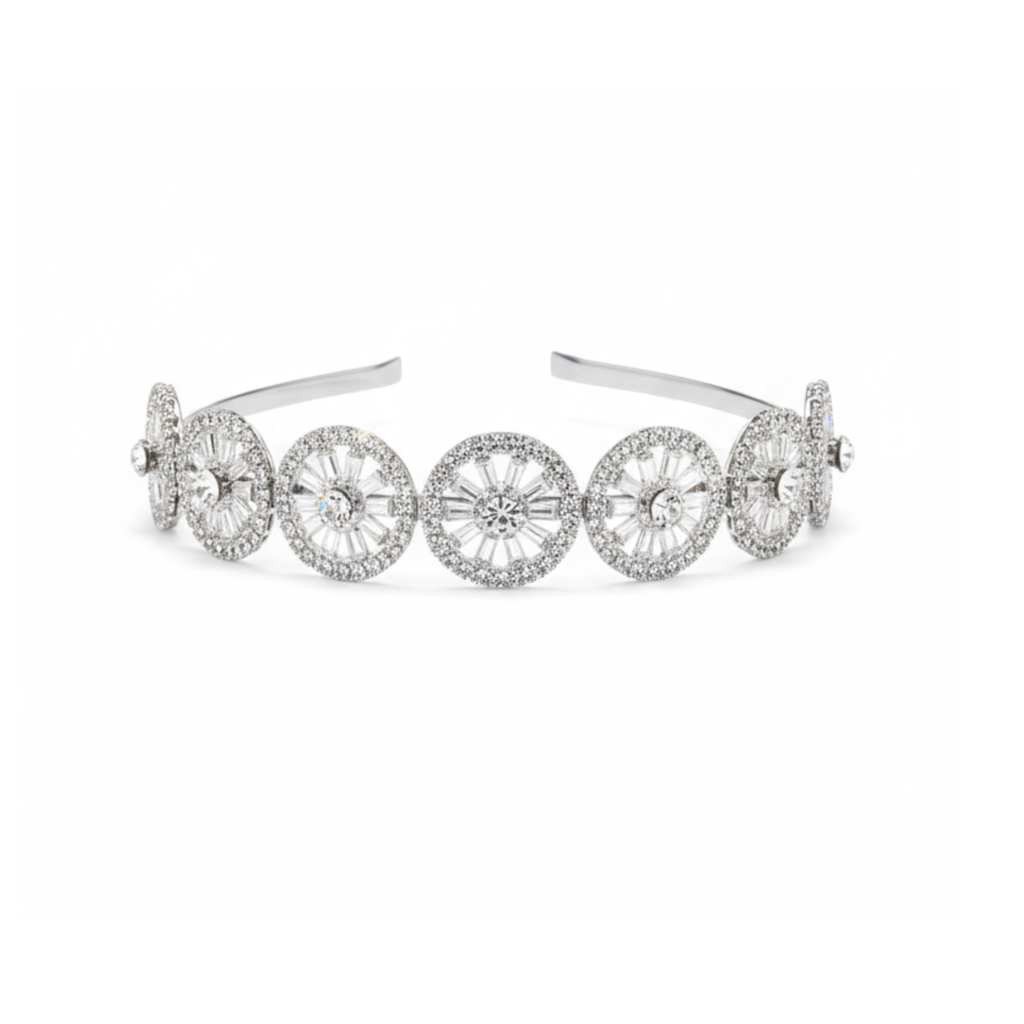 Silver Crystal Headband - Sparkling Wheel Design Tiara For Wedding, Bridal, And Party Wear - Elegant Hair Ac : M4SK-HB-ABIMANU