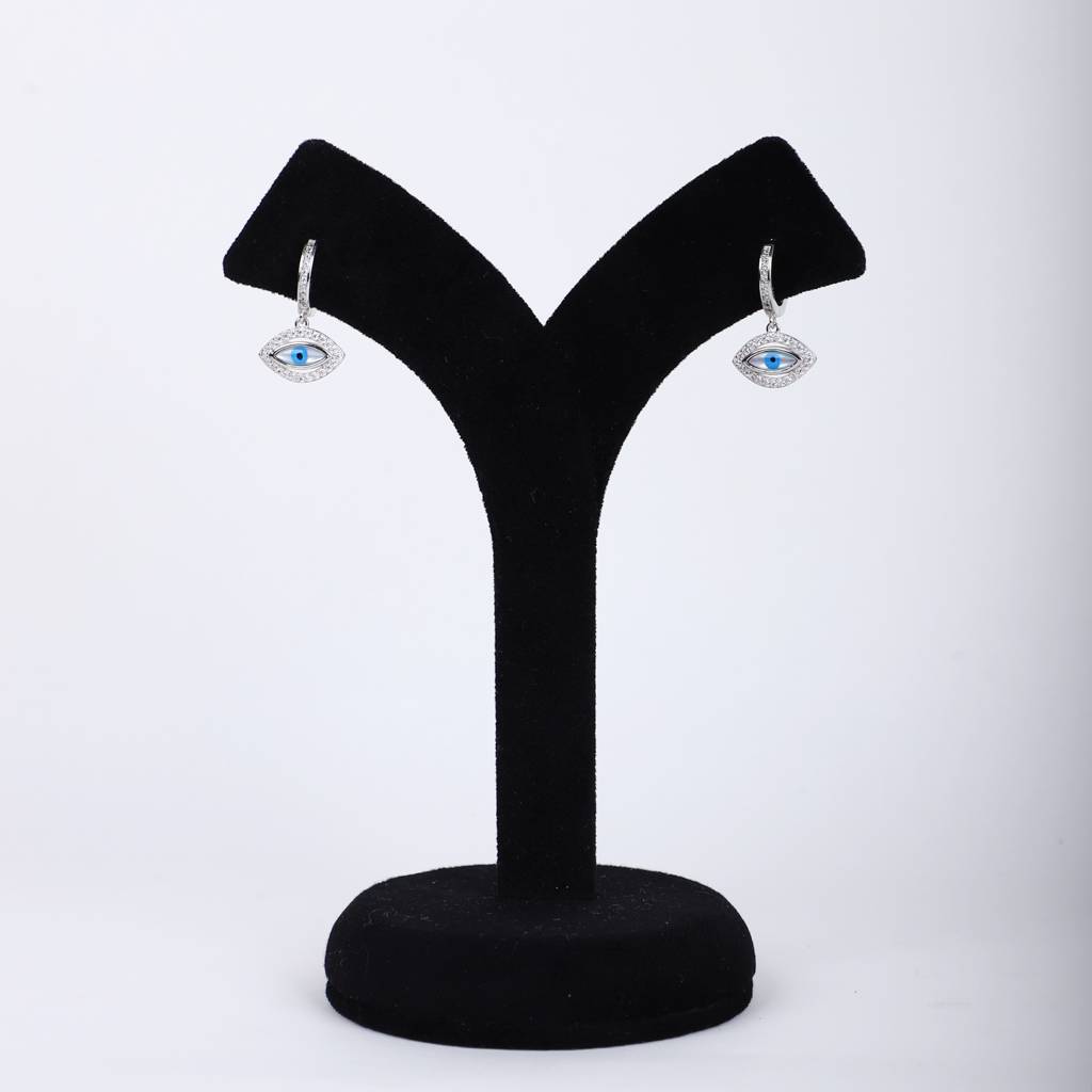 925 Silver Evil Eye Sparkle Stud Earrings : ER-SL-10026-W