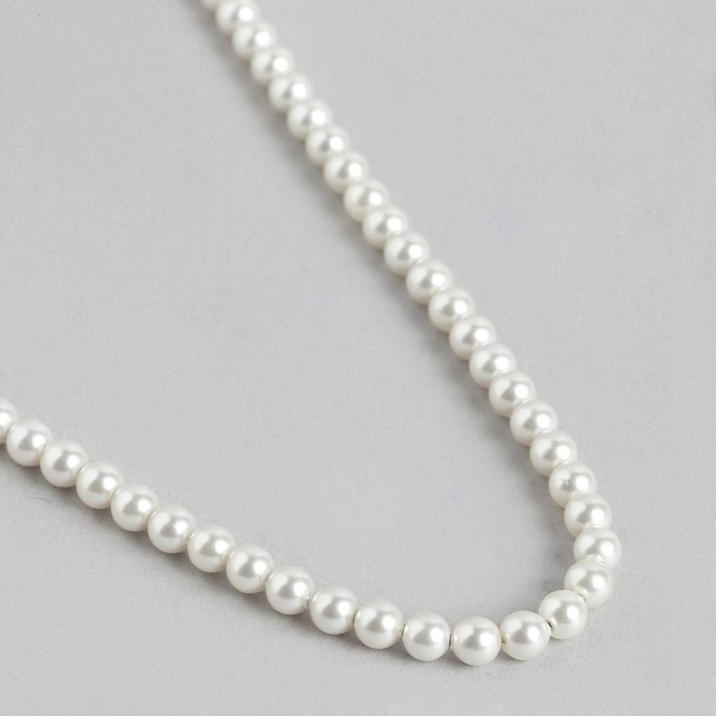 Freshwater Pearl Rhodium Plated 925 Sterling Silver Necklace : NL-30169