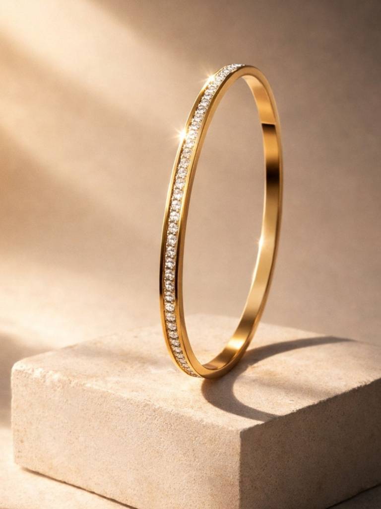 Cz Studded & Geometric Gold Bracelet Stack – Set Of 2 : CBR010CSG