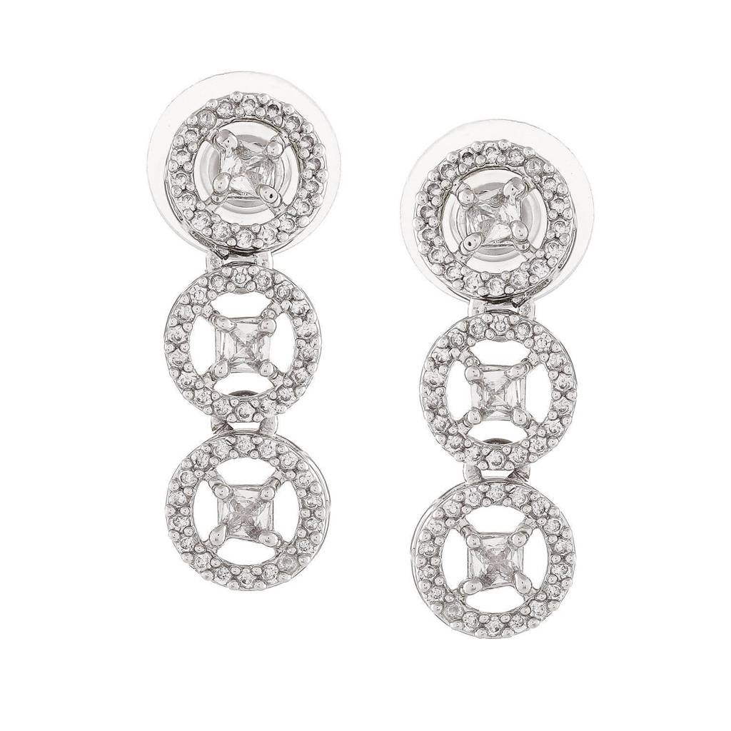 Estele Rhodium Plated Cz Rotating Glitter Necklace Set For Women