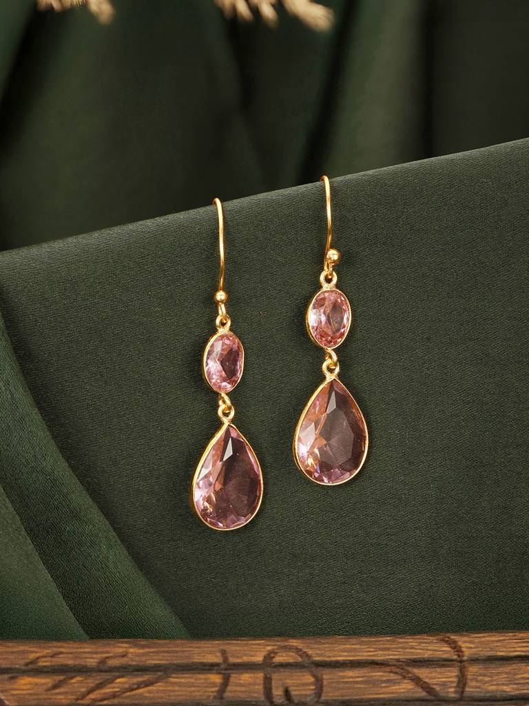 Gold-Plated American Diamond Studded Teardrop Shaped Drop Earrings : STER8198