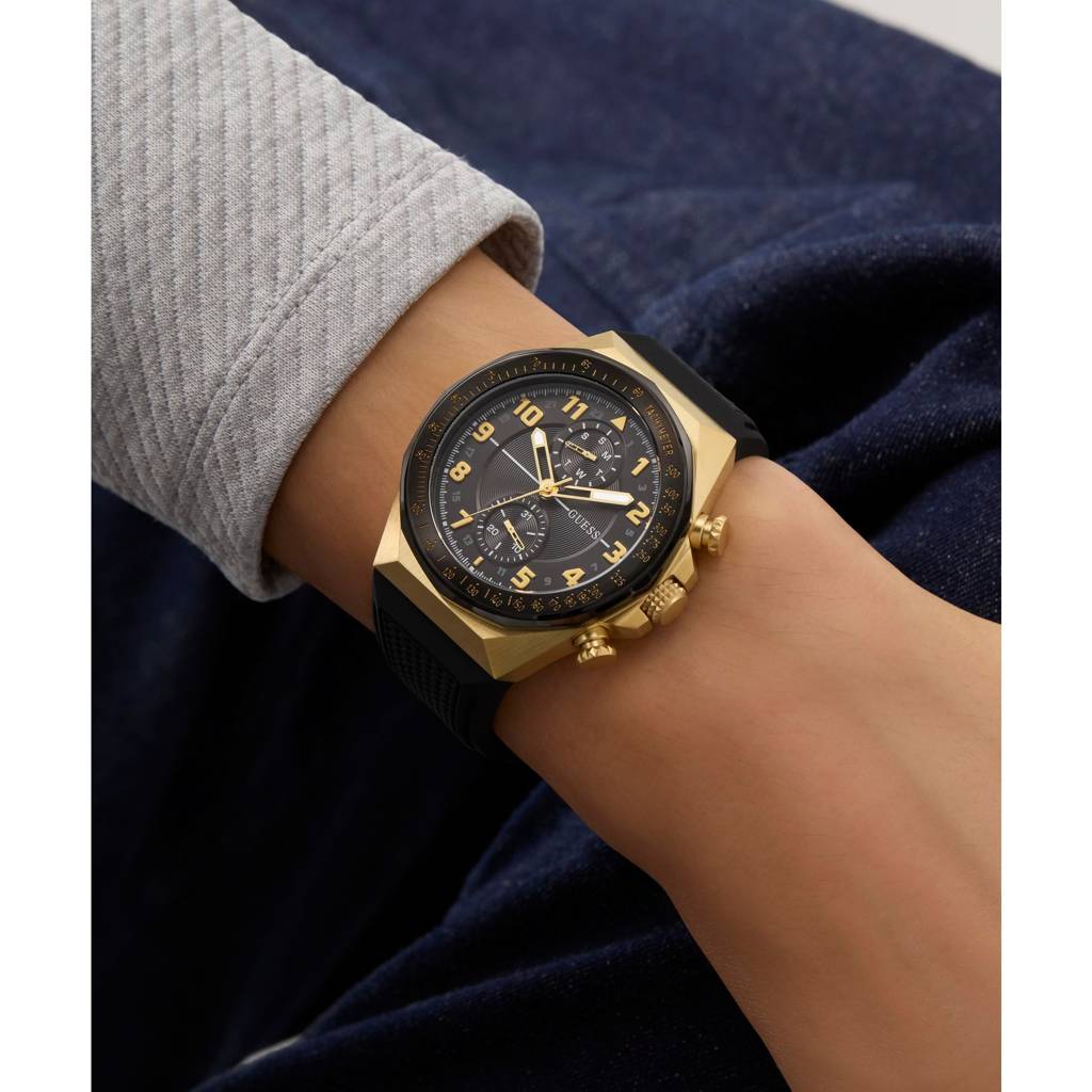 Guess Round 46Mm Black Dial Analog Men Watch - Gw0902G1 : GW0902G1